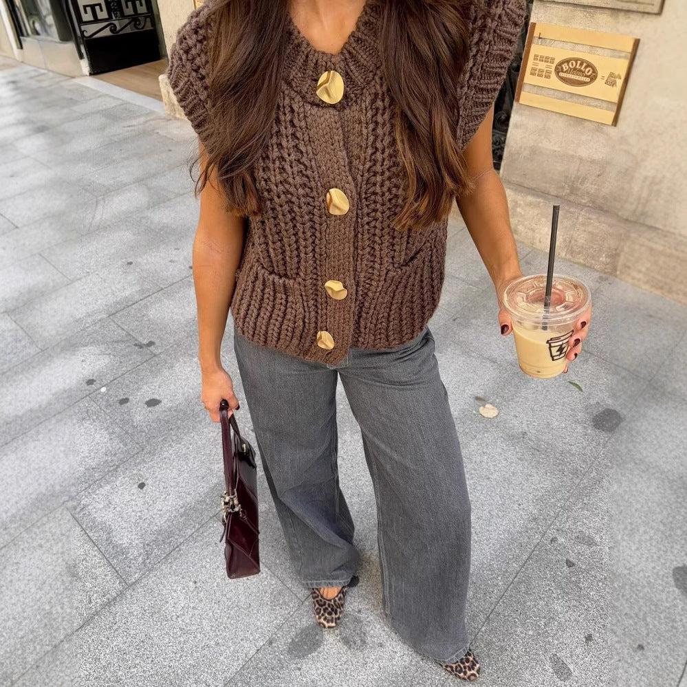 Gilet maille épaisse boutonné
