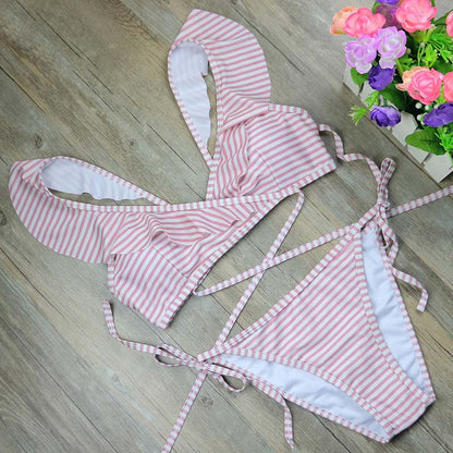 Bikini rayé volanté