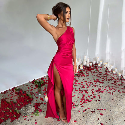 Robe Longue Satinée Fendue