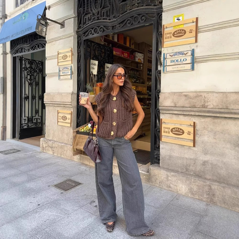 Gilet maille épaisse boutonné