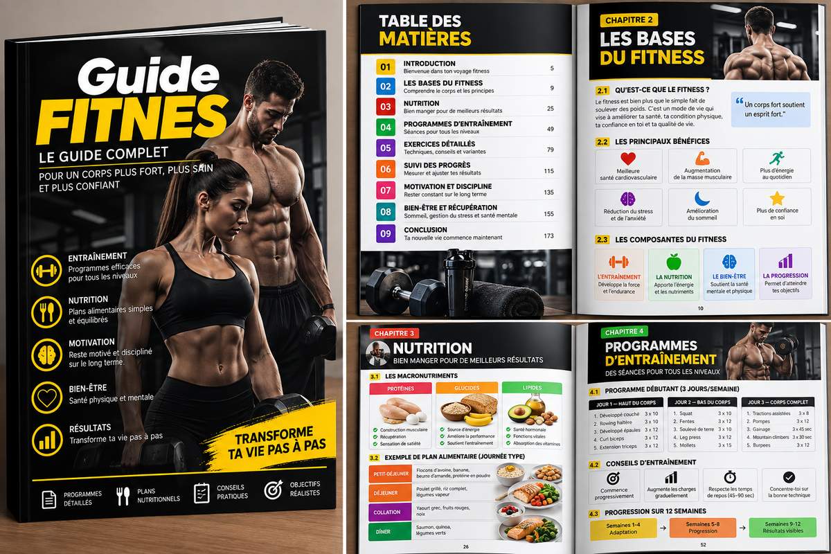 Guide Fitness eBook PDF | Programme Entraînement & Nutrition | Musculation, Motivation et Bien-Être | Guide Fitness Débutant