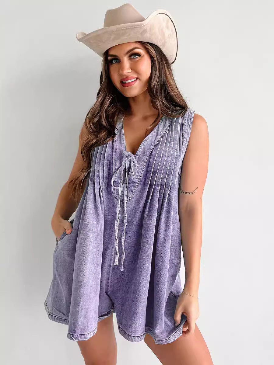 Combishort Denim Sans Manches