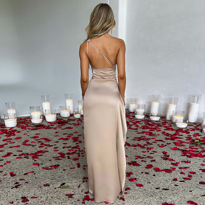 Robe Longue Satinée Fendue