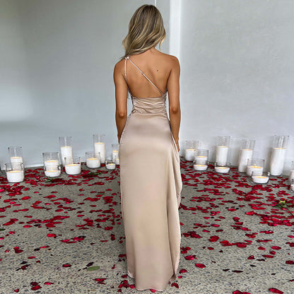 Robe Longue Satinée Fendue