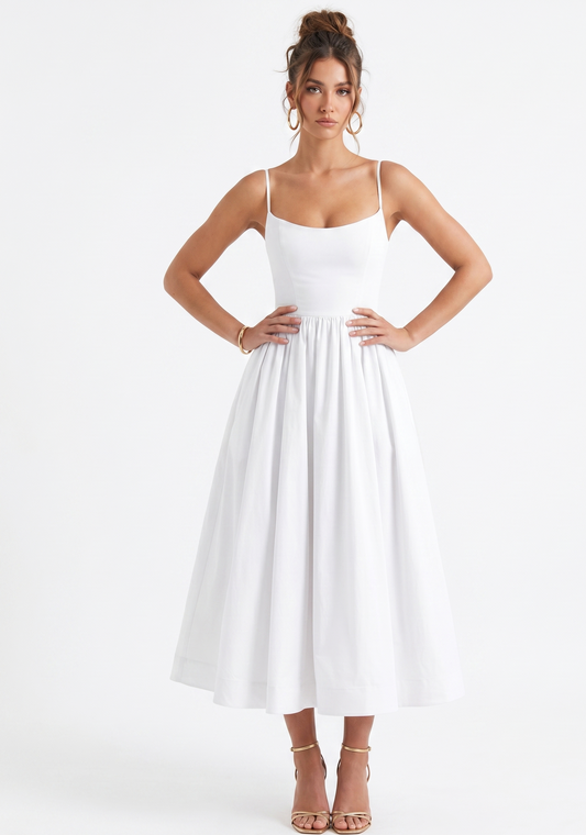 Robe Midi Évasée à Bretelles