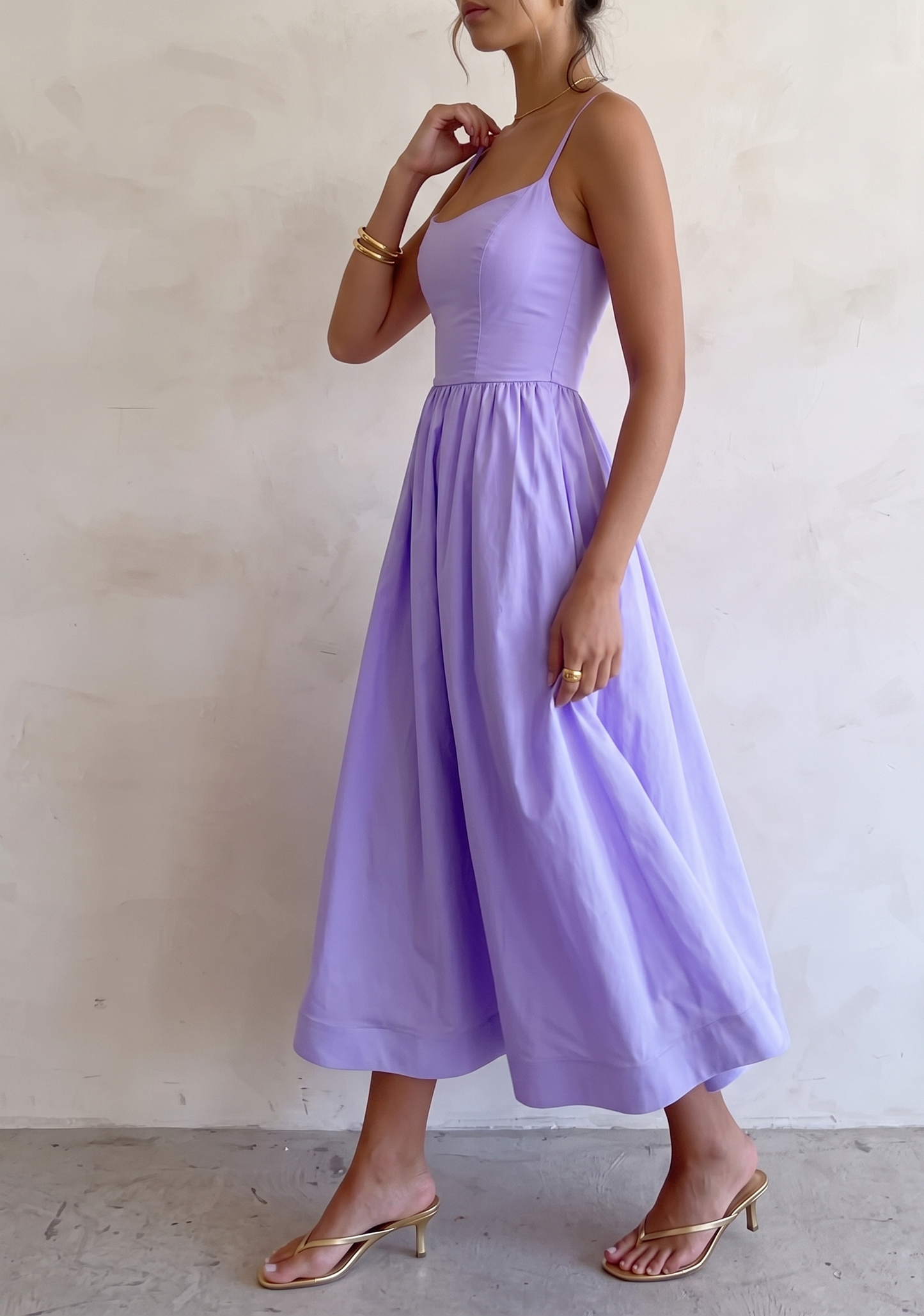 Robe Midi Évasée à Bretelles