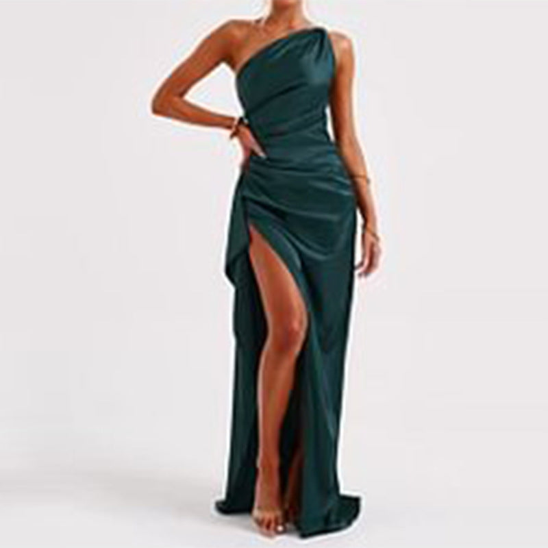 Robe Longue Satinée Fendue