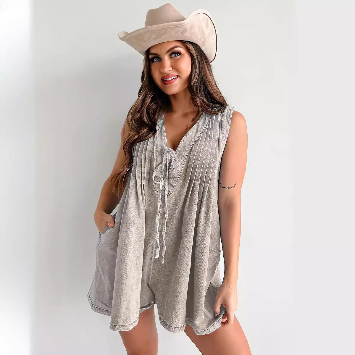 Combishort Denim Sans Manches