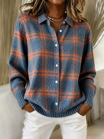 Pull oversize à carreaux avec col boutonné